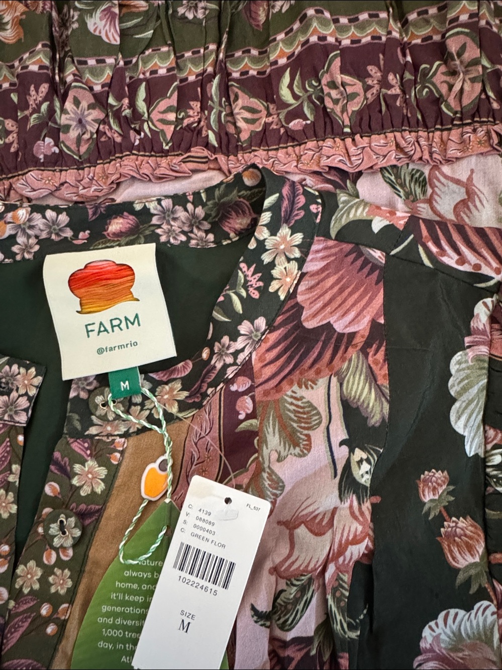 NWT Size M - FARM RIO Green Flowering Garden Tree Cotton Blend Mini Dress - Picture 11 of 15